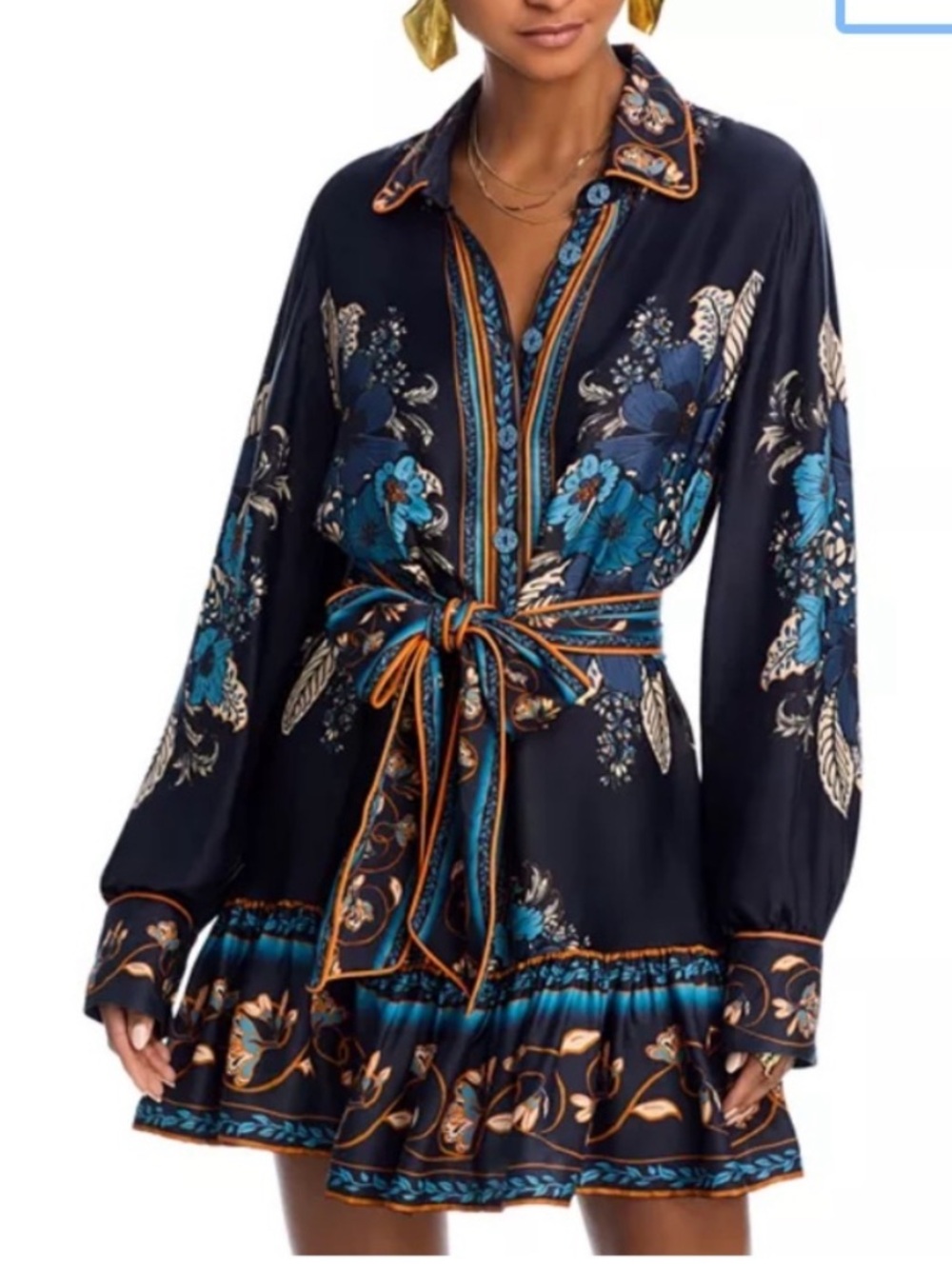 FARM Rio Navy Blue Teal and Orange Floral Mini Dress - Picture 3 of 7